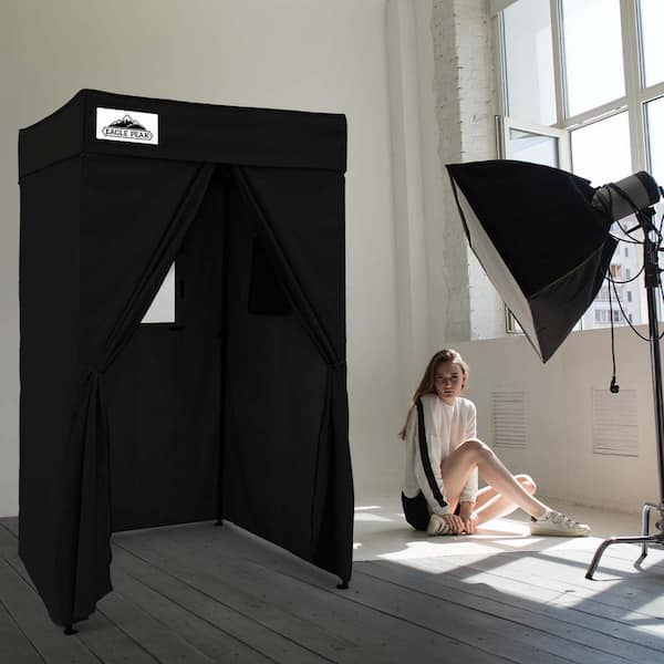 EAGLE PEAK Flat Top 4 ft. x 4 ft. Outdoor Pop Up Shower Privacy Tent Dressing Changing Room, Black