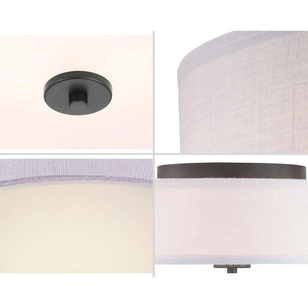 Graphite and White 16" Flush Mount Ceiling Light with Etched Glass