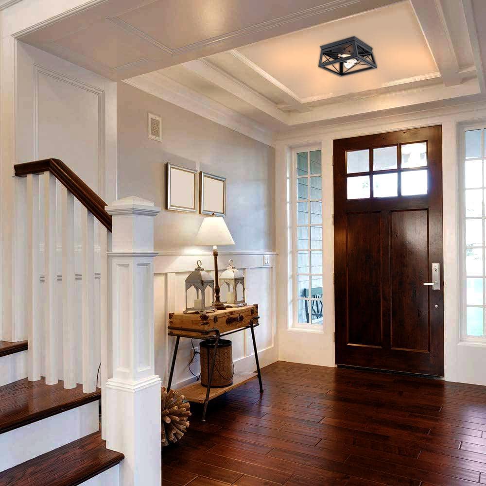 Matte Black Farmhouse 2-Light Flush Mount Ceiling Fixture