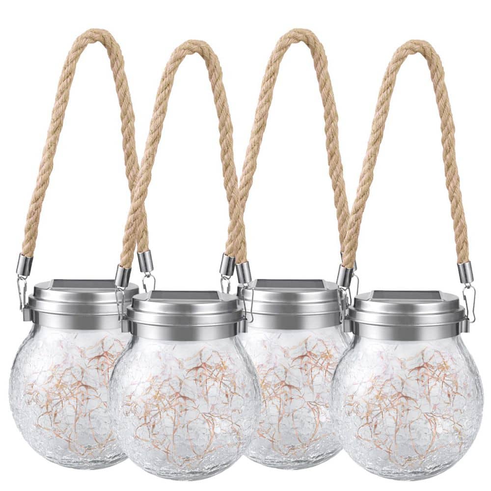 4-Pack Solar Powered Outdoor White Hanging Lights LED Weather Resistant Pat