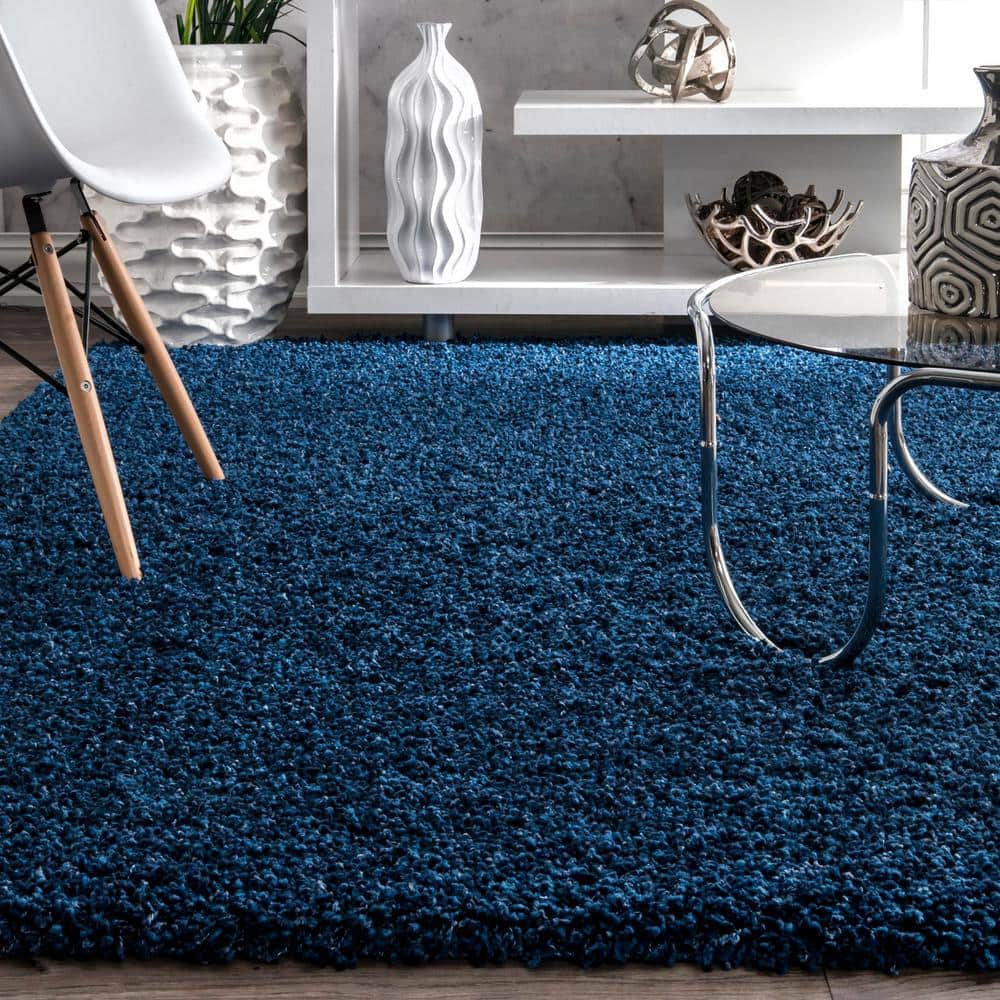 Navy Rectangular 8' x 10' Solid Shag Synthetic Rug