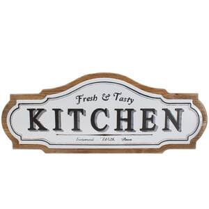 Typography Black and White "Fresh and Tasty" Kitchen Metal Unframed Sign Wall Decor 24 in.