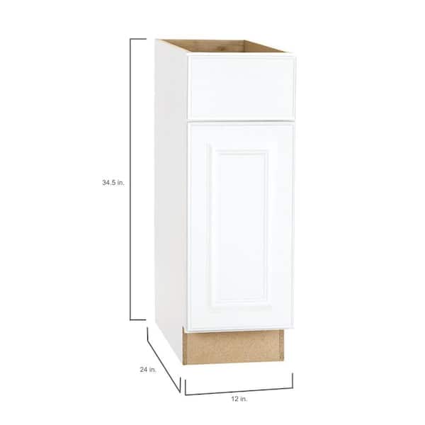 Hampton Bay Satin White Raised, 12 Inch Wide Kitchen Base Cabinet With Drawers