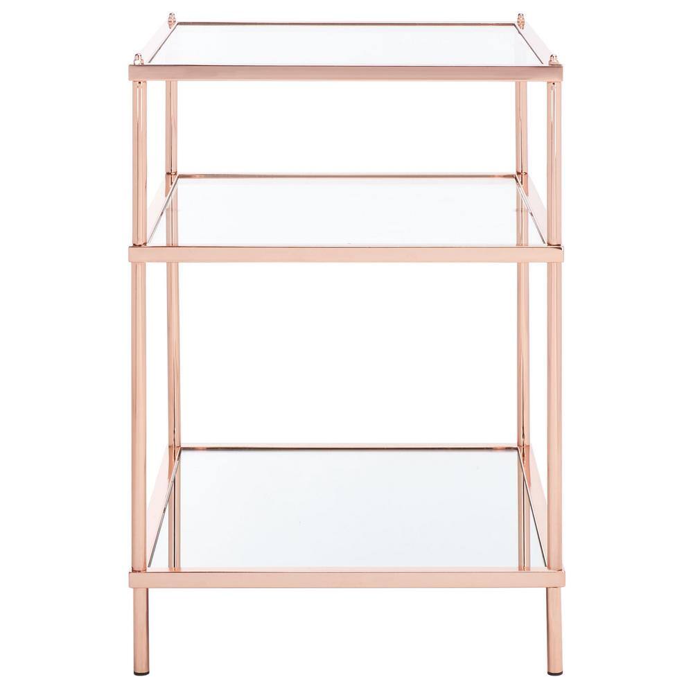 Elegant Rose Gold Mirrored Glass End Table with 3-Tier Design