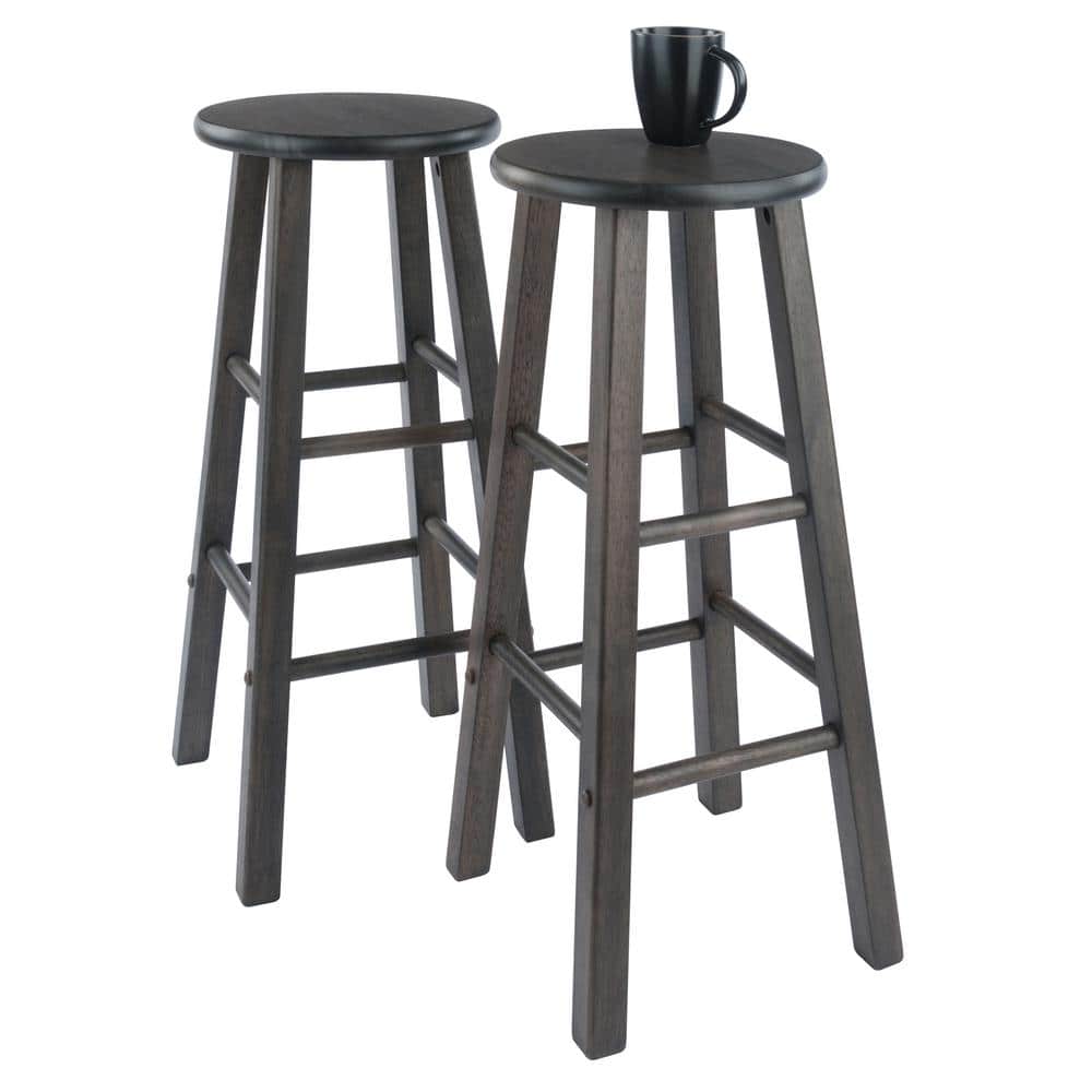 Oyster Gray Solid Wood Adjustable Backless Bar Stool Set