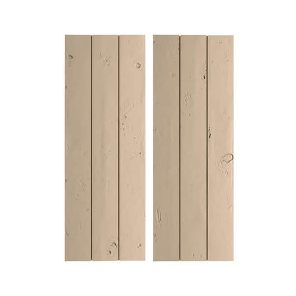 Ekena Millwork 16.5 in. x 34 in. Timberthane Polyurethane 3-Board Joined Knotty Pine Faux Wood Board-n-Batten Shutters, No Batten Pair