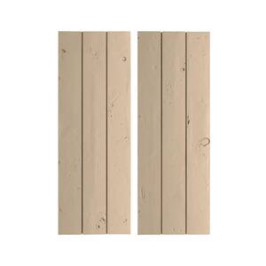 16.5 in. x 38 in. Timberthane Polyurethane 3-Board Joined Board-n-Batten Knotty Pine Faux Wood Shutters, No Batten Pair
