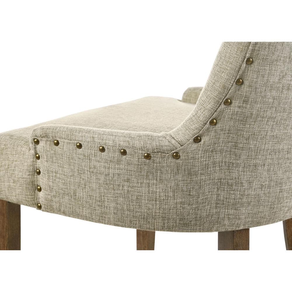Beige Upholstered Side Chair with Salvaged Oak Legs