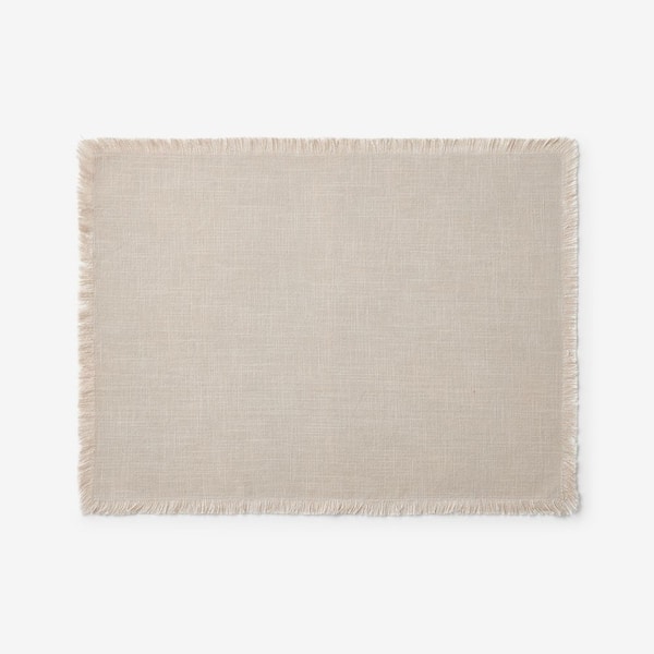 The Company Store Company Cotton Solid Fringe 20 in. x 14 in. Putty Placemat (Set of 4)
