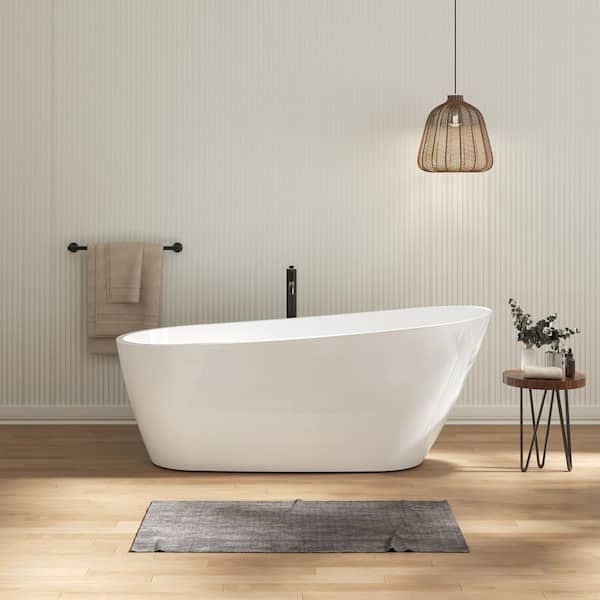 66.5 in. x 29.7 in. Acrylic Freestanding Soaking Bathtub in Glossy White