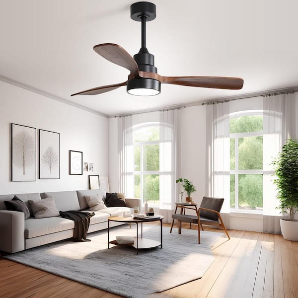 48 in. LED Indoor/Outdoor Smart Wood Black Ceiling Fan with Light and Remote&APP Control