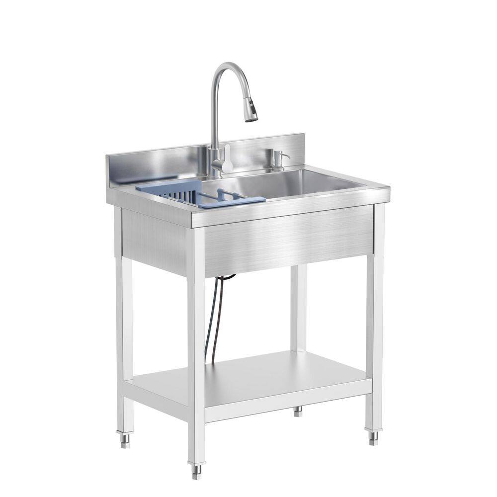 27.6 in. D x 19.7 in. W Freestanding Utility Sink in Silver w/ Cold and Hot Water Faucet Hoses and Drain Kit, Base Plate price history on PriceWatchPro