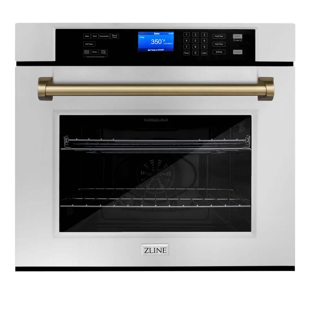 ZLINE Kitchen and Bath Autograph Edition 30 in. Single Electric Wall Oven with True Convection and Champagne Bronze Handle in Stainless Steel, Brushed 430 Stainless Steel & Champagne Bronze