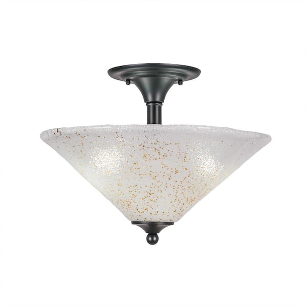 Unbranded Bristol 11.75 in. 2-Light Matte Black Semi-Flush with 16 in. Gold Ice Glass Shade No Bulbs Included