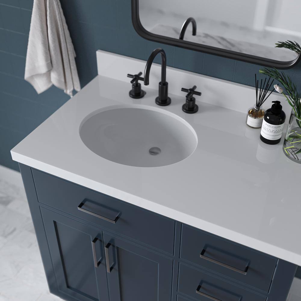 Midnight Blue Hardwood Single Basin Vanity with Quartz Top