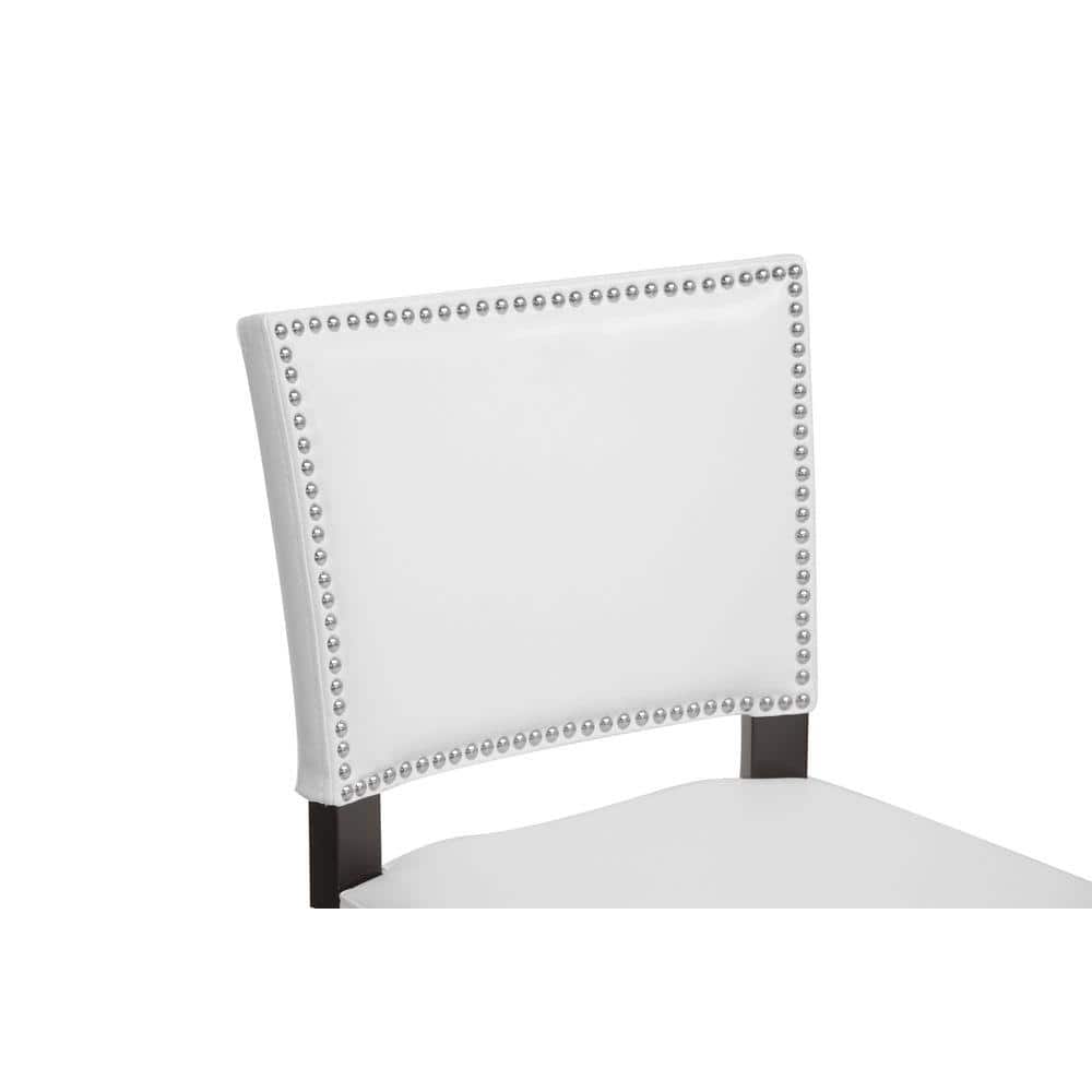 Aries White Faux Leather Bar Stool with Nailhead Trim