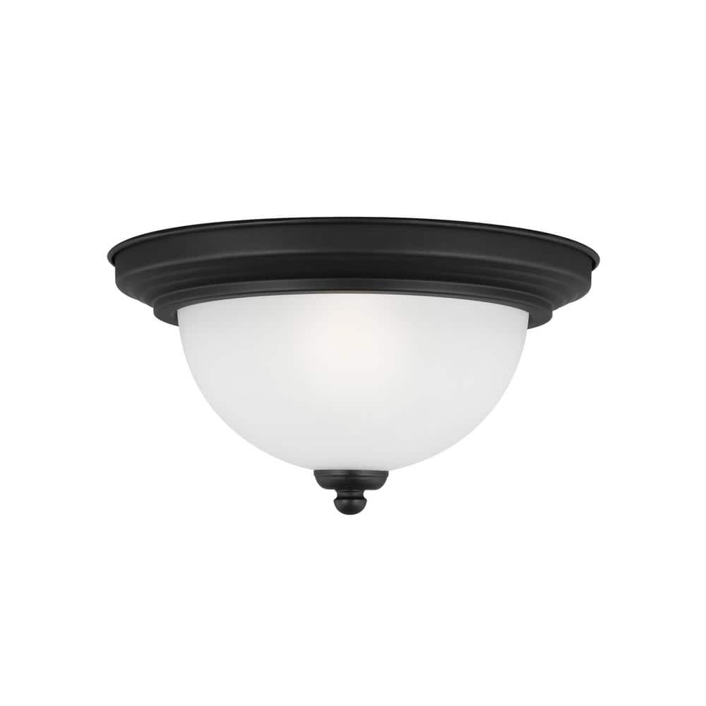 Geary 10.5 in. 1-Light Midnight Matte Black Traditional Contemporary Ceiling Flush Mount with Satin Etched Glass price history on PriceWatchPro
