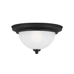 Geary 10.5 in. 1-Light Midnight Matte Black Traditional Contemporary Ceiling Flush Mount with Satin Etched Glass