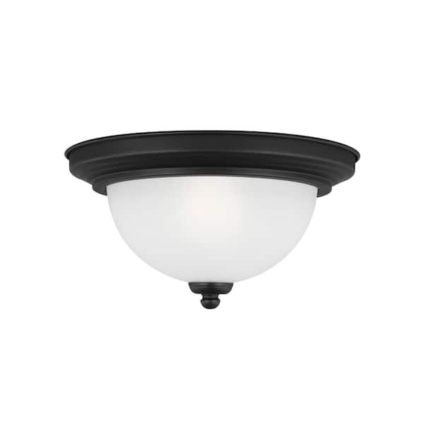 Generation Lighting Geary 10.5 in. 1-Light Midnight Matte Black Traditional Contemporary Ceiling Flush Mount with Satin Etched Glass