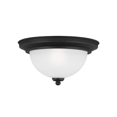Geary 10.5 in. 1-Light Midnight Matte Black Traditional Contemporary Ceiling Flush Mount with Satin Glass and LED Bulb