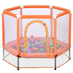 55 in. Outdoor Park Orange Kids Mini Trampoline with Safety Enclosure and Ocean Balls