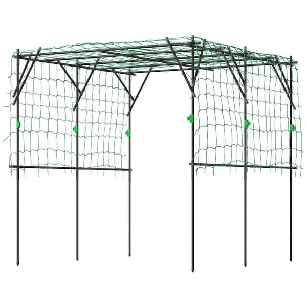 87.8 in. Black Steel Arch Trellis with Adjustable Frame and Green Climbing Net for Outdoor Gardens