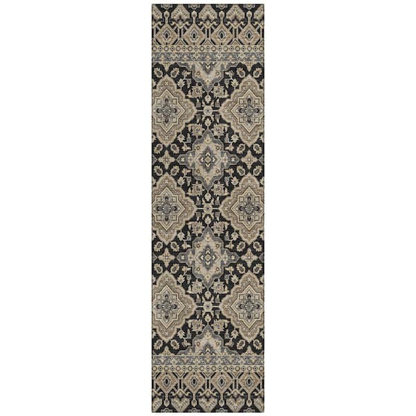 Chantille Machine Washable Indoor/Outdoor Abstract ACN3104 Black 2 ft. x 7 ft. Runner Rug