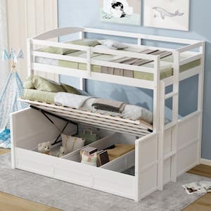 Detachable Style Wood Twin over Full Bunk Bed with Hydraulic Lift Up Storage System, Full-Length Bedrails