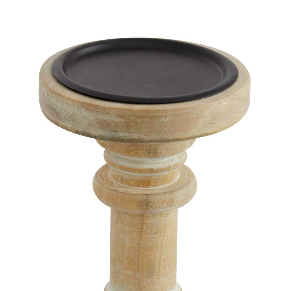 Vintage Natural Mango Wood Pillar Candle Holders, Set of 3