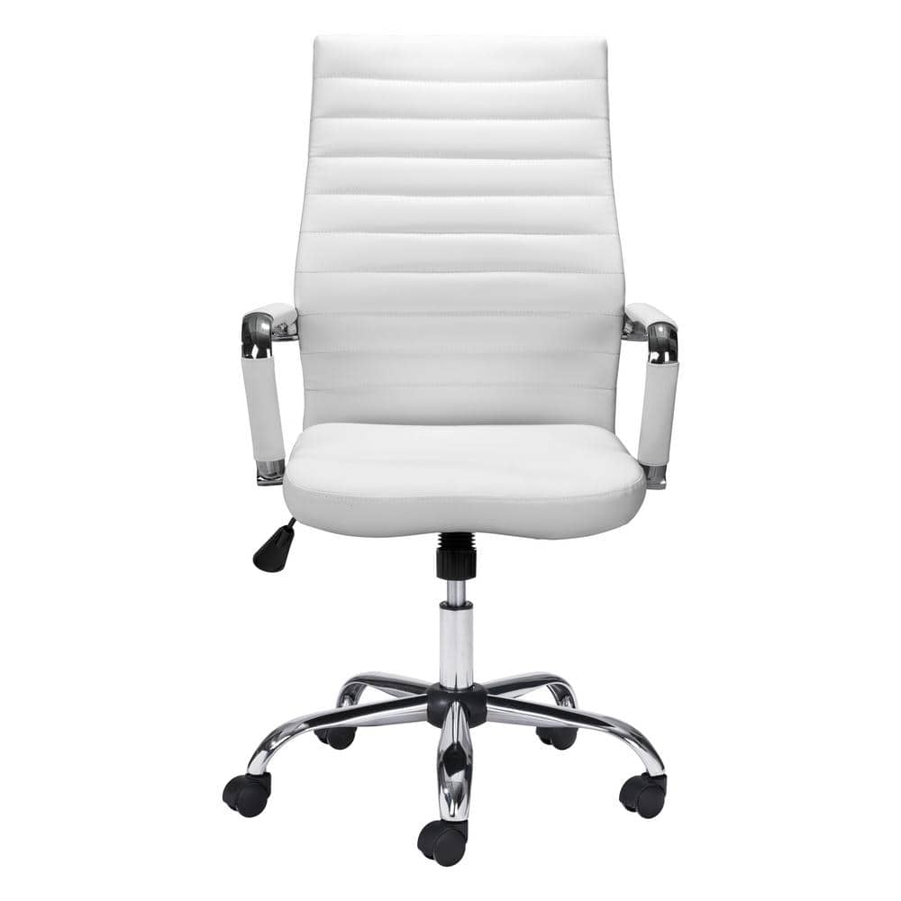 White High Back Leather Swivel Arm Chair