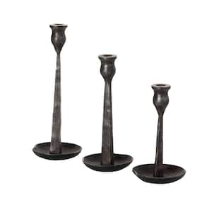 12.75", 10.75" & 8.75" Sleek Black Candle Holder Set of 3, Metal