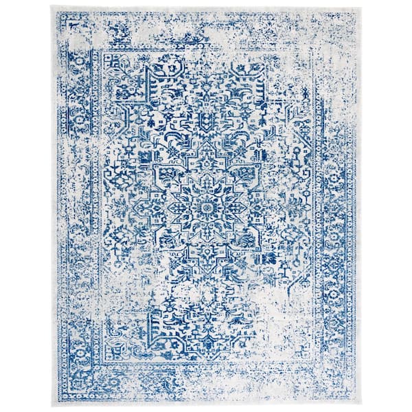 SAFAVIEH Evoke Ivory/Navy 8 ft. x 10 ft. Distressed Border Medallion Area Rug