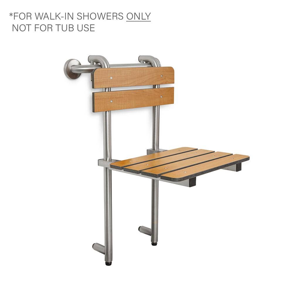 Adjustable Teak and Stainless Steel Foldable Shower Seat