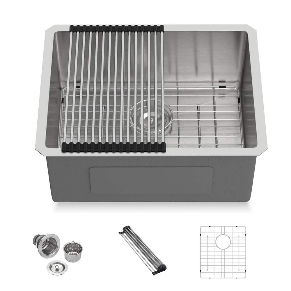 Lordear 13x15 Inch Undermount Kitchen Sink - 16 Gauge Stainless Steel Bar Prep Sink With Cutting Board & Drying Rack