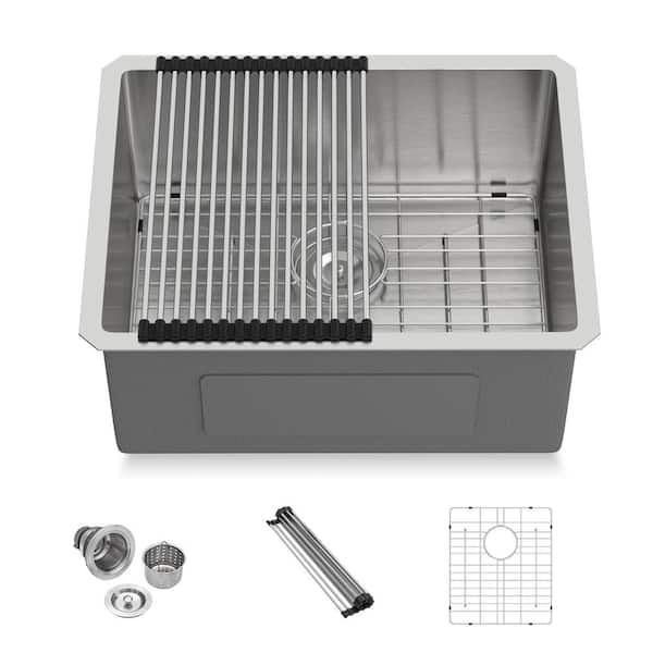 23 in. Undermount Single Bowl 16-Gauge Stainless Steel Bar Kitchen Sink with Bottom Grid and Strainer
