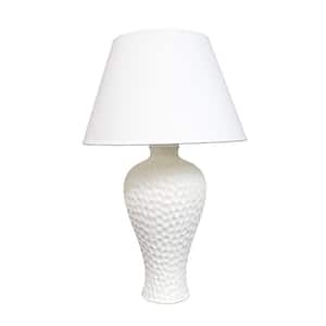 19.5 in. White Textured Stucco Curvy Ceramic Table Lamp