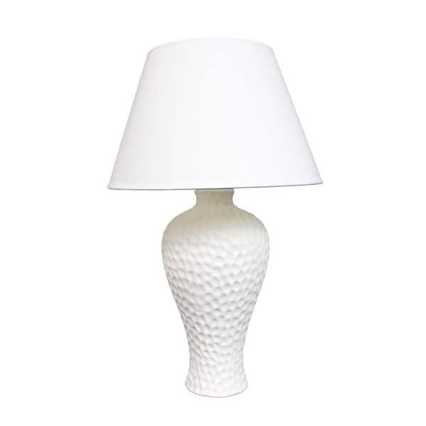 Simple Designs 19.5 in. White Textured Stucco Curvy Ceramic Table Lamp