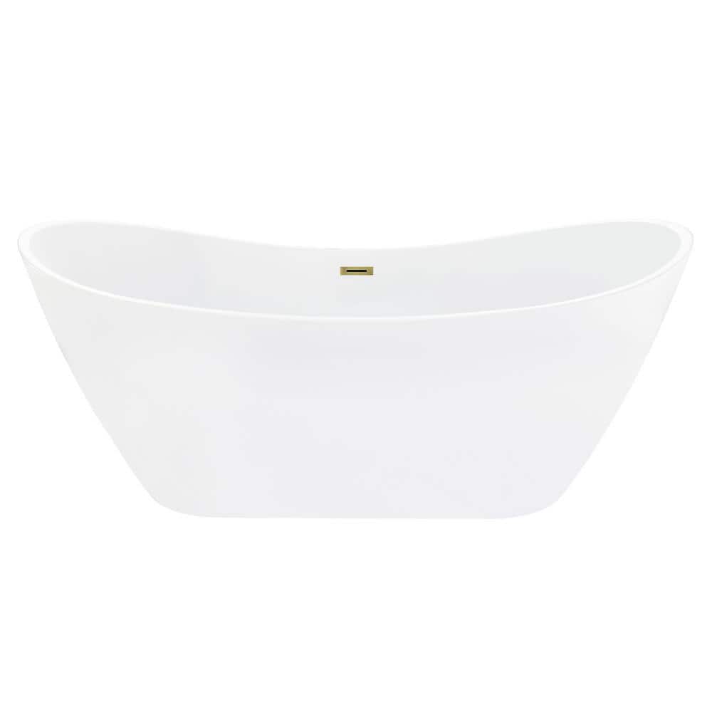 Vansza 67'' Glossy White Acrylic Freestanding Soaking Bathtub
