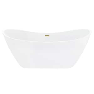 Vansza 67 in. Acrylic Flatbottom Soaking Bathtub in Brushed Brass Overflow/Feet
