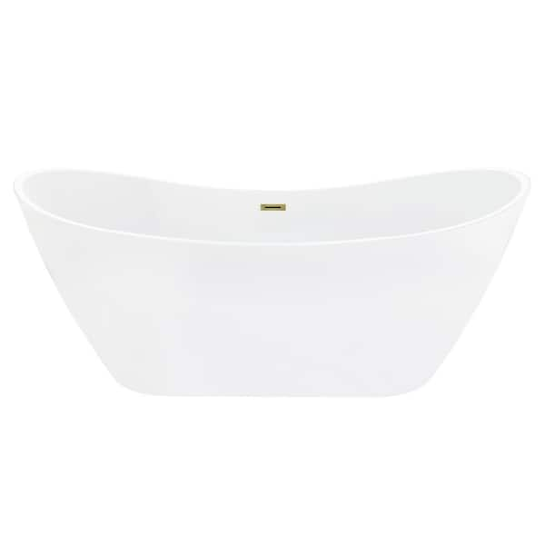 Vansza 67 in. Acrylic Flatbottom Soaking Bathtub in Brushed Brass Overflow/Feet