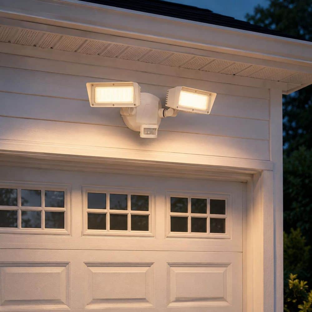 3400 Lumen White Aluminum Motion Sensing Dusk to Dawn Integrated LED Rectangular Floodlight