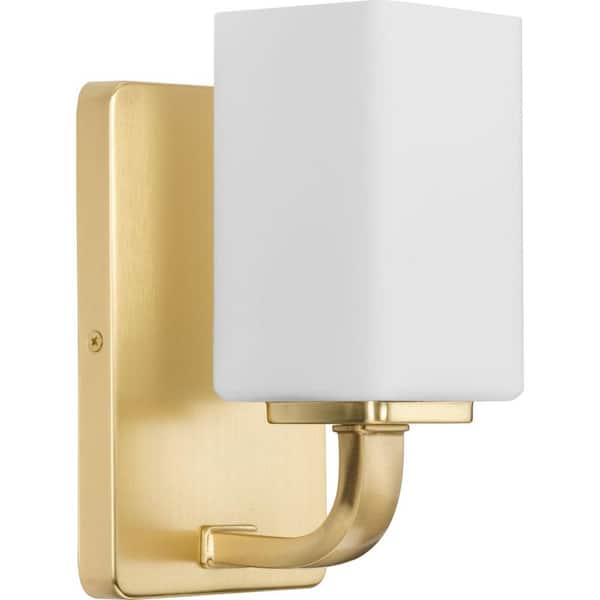 Progress Lighting Cowan 4.75 in. 1-Light Satin Brass Vanity Light with Etched Glass Shade Modern for Bath and Vanity