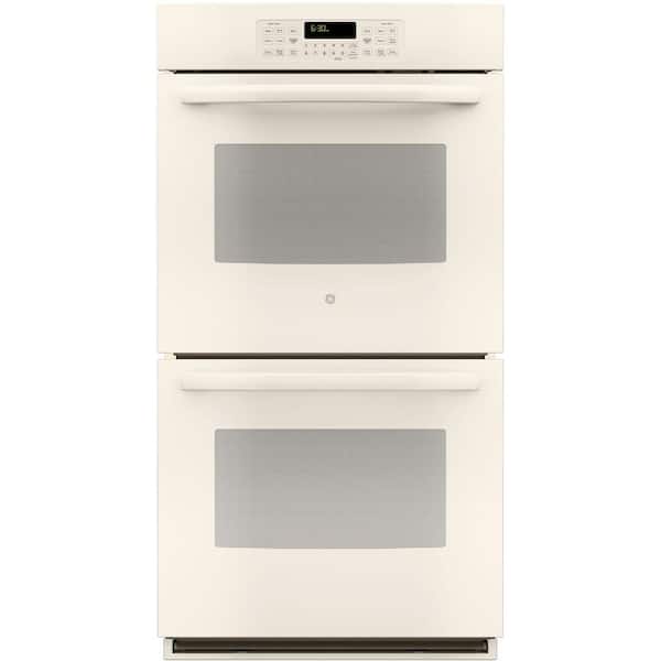GE 27 in. Double Electric Wall Oven Self-Cleaning with Steam in Bisque