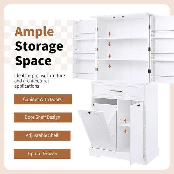 ZXDDMS 31 in. W x 16 in. D x 72 in. H White Linen Cabinet Tall