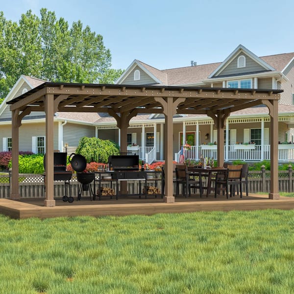 20 ft. W x 10 ft. D Cedar Wood Gazebo Outdoor with Hard Top Steel Roof