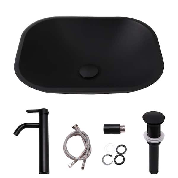 18in. W x 14in. H Matte Black Above Rectangular Bathroom Glass Vessel Sink with Faucet