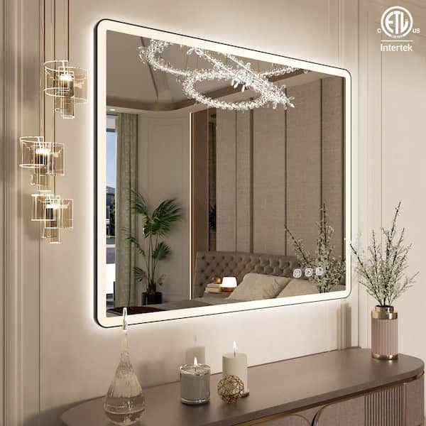 48 in. W x 40 in. H Rectangular Framed Anti-Fog Wall Bathroom Vanity LED Mirror with Backlit and Front Light