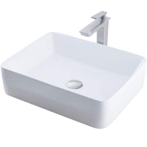 Vessel Sink in White with Faucet in Brushed Nickel