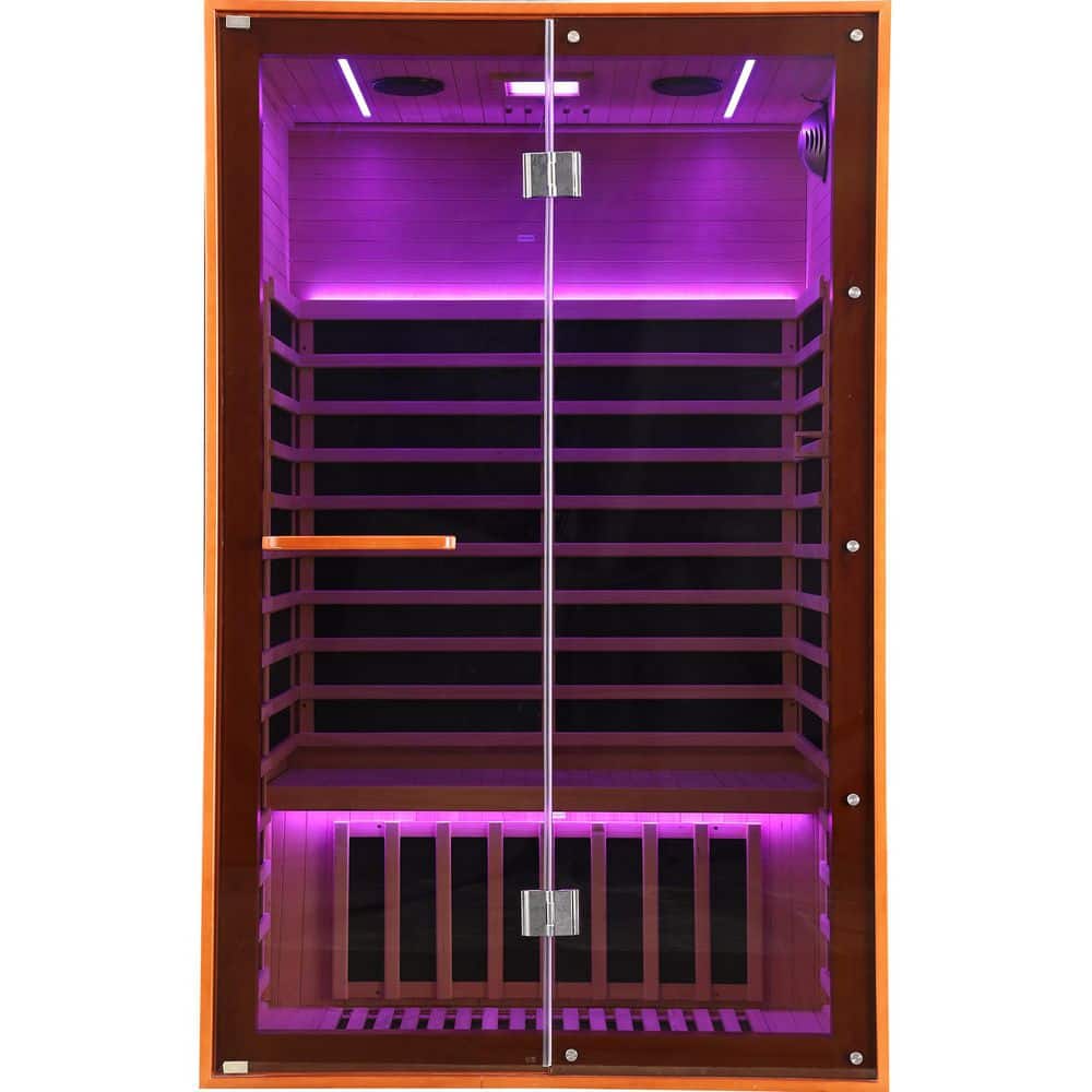 2-Person Sauna with Square Color Lamp, 2 Colorful Light Strip, 2-Piece and Light Strip