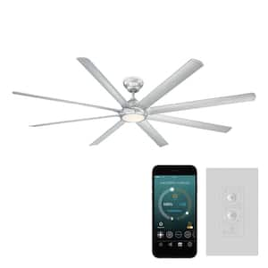 Hydra 96 in. LED Indoor/Outdoor Titanium Silver 8-Blade Smart Ceiling Fan with 3000K Light Kit and Wall Control